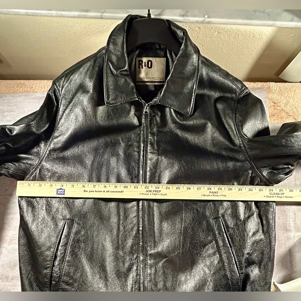 Men's Black Leather Classic Zip Jacket Quilted Lining Casual Pristine R&O Bomber - Picture 10 of 15